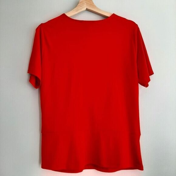 BANANA REPUBLIC Surplice Stretch Faux Wrap Blouse Top Red Sz L - Picture 7 of 11